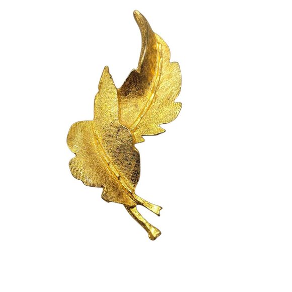 Dubarry Fifth Ave Double Leaf Brooch Textured Gold Vintage DBA High Collectible - Picture 4 of 8